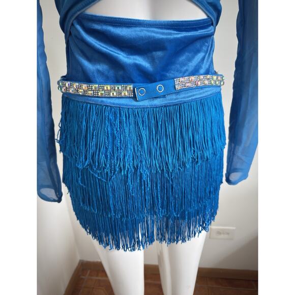 Weissman Blue Ombre Jazz Latin Dance Costume Fringe Sequin Belt Size MA - Picture 6 of 15